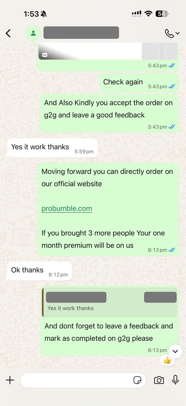 Customer review screenshot 12 — verified ProBumble order